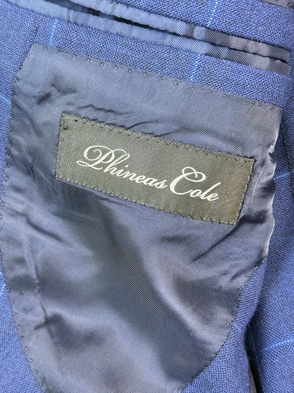 Phinneas Cole Paul Stuart All Year Wool Window Pane Suit in Navy Sz 40R 34W